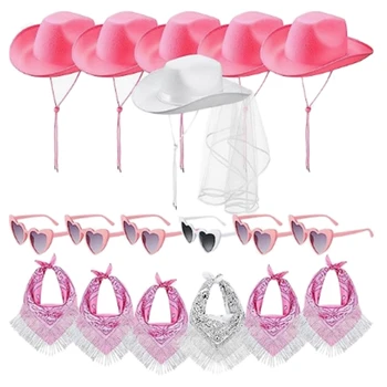 Шляпа невесты и подружек невесты и солнцезащитные очки Набор косынок для девичника Солнцезащитные очки в форме сердца Бандана с кисточками