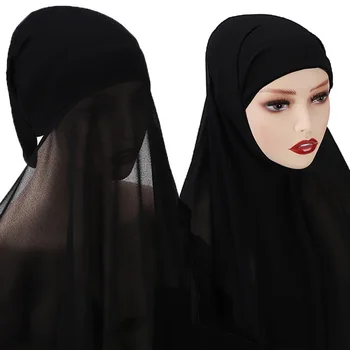 Шифоновый шарф, готовый к носке, Хиджаб с внутренними колпачками, Цветной платок, Капор, Мусульманские головные уборы, Исламский головной убор, Одежда