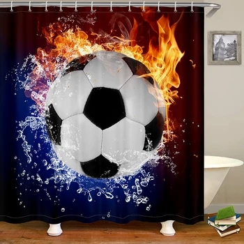 Футбольная занавеска для душа с ручной росписью, Баскетбольный узор, водонепроницаемая ткань, ширма для ванны, занавески для ванной комнаты для мальчиков С крючками