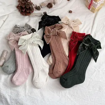 Рождественские Детские носки с большим бантом Для девочек, Принцессы, Длинные гольфы до колена для малышей, Осень-зима, Детские носки в испанском стиле