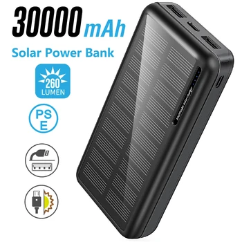 30000 мАч, Солнечный блок питания, Портативное Солнечное зарядное устройство, Внешний аккумулятор, Powerbank для iPhone 13 Samsung Huawei Xiaomi, Повербанк