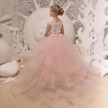 Новые платья с цветочным узором для девочек, розовые платья для девочек, милое тюлевое вечернее детское платье Принцессы, нарядные платья для девочек, платье для свадебной вечеринки